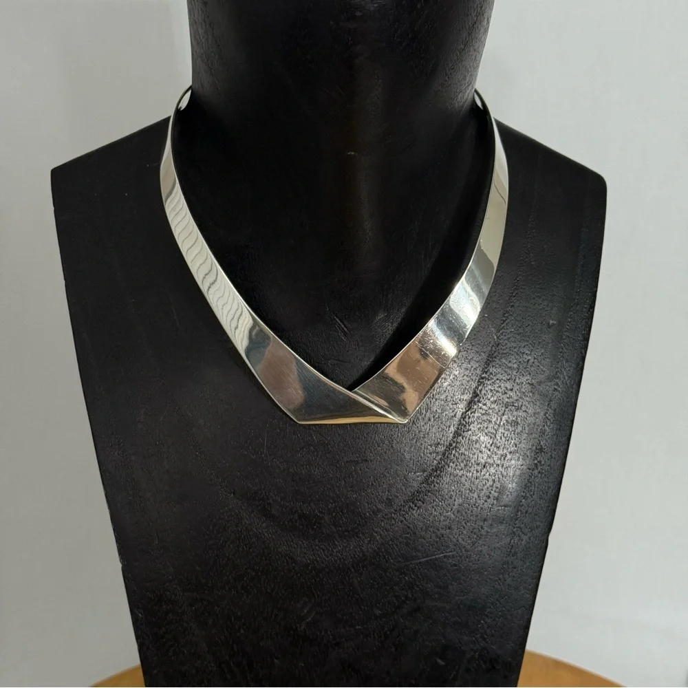 Vintage TAXCO 950 Mexico TO-96 ALICIA Sterling Silver Modernist Cuff Necklace - Picture 2 of 16